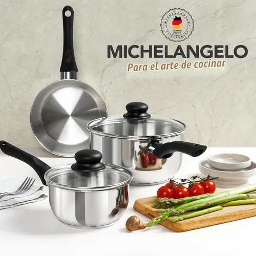 Vista 7 de MICHELANGELO Juego de cacerolas de acero inoxidable, 6 piezas, 1QT 2QT 3QT