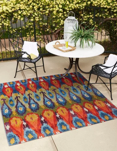 Vista 13 de Unique Loom Outdoor Modern Collection - Alfombra de área Ikat (4 pies 1 pulgada octágono multi/borgoña)