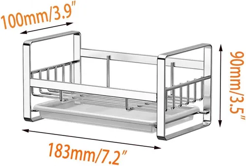 Vista 2 de Soporte para esponja de cocina, organizador de fregadero de cocina, bandeja para fregadero, soporte para jabón, acero inoxidable, plateado