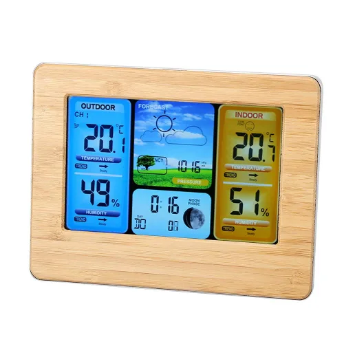 Vista 9 de Bewinner Estación meteorológica para interiores y exteriores, estación meteorológica digital LCD, reloj portátil para montaje en pared o termómetro
