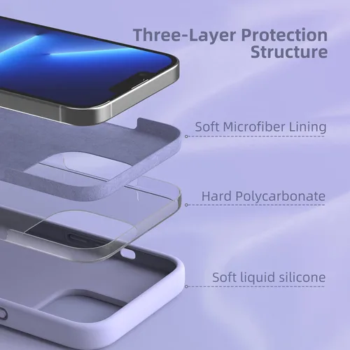 Vista 4 de Funda compatible con iPhone 13 Pro, protección contra caídas, antihuellas, funda de silicona líquida a prueba de golpes con forro de microfibra
