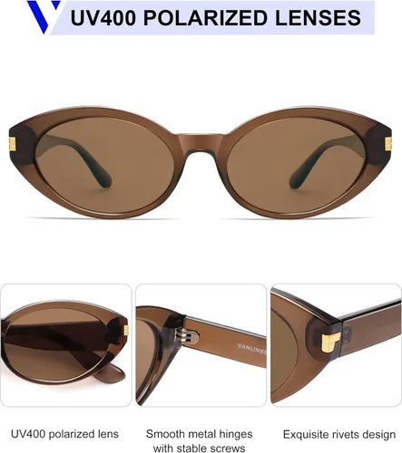 Vista 4 de VANLINKER Gafas de sol polarizadas retro ovaladas para mujeres y hombres, cara pequeña, estilo vintage de los años 90, VL9850