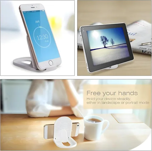 Vista 6 de [Paquete de 3] Soporte de teléfono celular para escritorio, soporte plegable portátil para iPhone, soporte de escritorio ajustable multiángulo