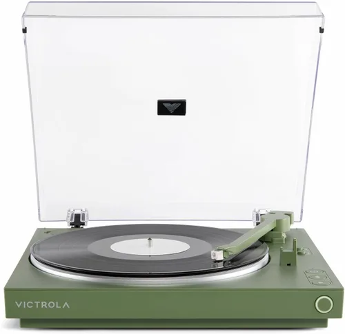 Vista 9 de Victrola - Tocadiscos Bluetooth completamente automático con cartucho Audio Technica ATN3600L y Victrola Tempo – Parlantes de estantería Bluetooth