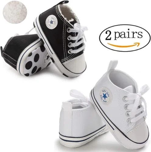 Vista 3 de KIDSUN - Zapatos deportivos unisex de caña alta para bebés, mezclilla de lona, suela antideslizante, suaves, para los primeros pasos