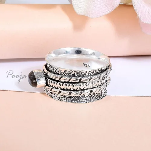 Vista 3 de Natural Labradorite Gemstone, Spinner Band Ring, Fidget Ring, Meditations Gemstone Spinner Ring, 925 Sterling Silver Ring, Thumb Ring, Worry