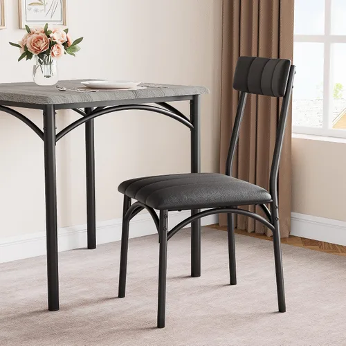 Vista 4 de Alkmaar Juego de mesa de cocina cuadrada de 3 piezas, 2 sillas tapizadas, para espacios pequeños, apartamento, gris retro