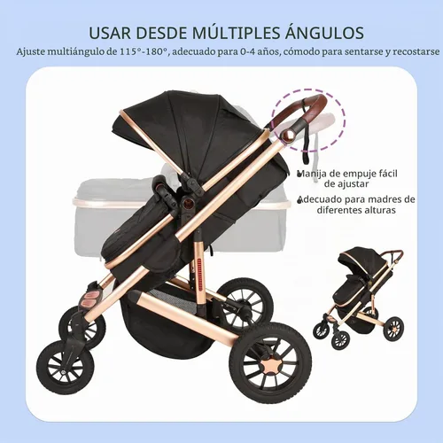 Vista 3 de Trenana Cochecito infantil 2 en 1, cochecito de bebé horizontal, cochecito de cuna reversible, respaldo y toldo ajustable, cochecito plegable