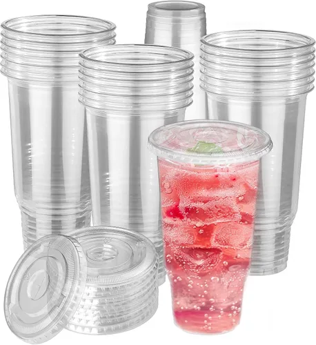 Vista 8 de 50 vasos de plástico transparente de 9 onzas con tapas de cúpula, tazas de postre, tazas de frutas con tapas, tazas transparentes de fiesta