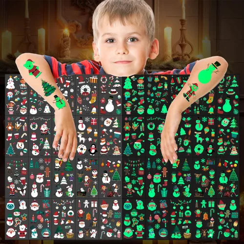 Vista 4 de Tatuajes temporales luminosos de Navidad para decoraciones de fiestas, rellenos de calcetines de Navidad brillantes para niños, suministros
