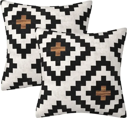 Vista 12 de Fundas de almohada decorativas rústicas de Aqua y blanco a cuadros estilo búfalo para sofá, funda de almohada para granja, decoración