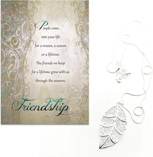 Vista 3 de Smiling Wisdom - Juego de regalo de amistad de hoja de plata - Tarjeta de felicitación, amistad, para toda la vida, temporal, motivo - Collar