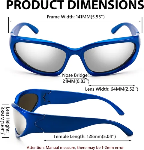 Vista 4 de FEISEDY Y2K - Gafas de sol futuristas, ovaladas, envolventes alrededor de los años 90, montura gruesa, vintage, para hombres y mujeres, B2951