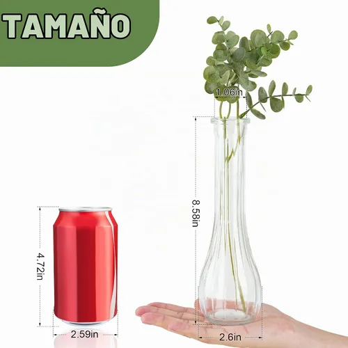 Vista 7 de Jarrones altos de cristal para centros de mesa, jarrón acanalado a granel a granel, moderno jarrones florales delgados de 8 pulgadas para decoración