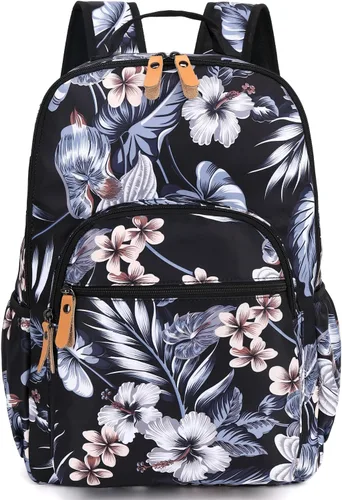 Vista 75 de Leaper Mochila para laptop para mujer: linda mochila floral para escuela, universidad, viajes, trabajo, mochila ligera para niños, Negro margarita