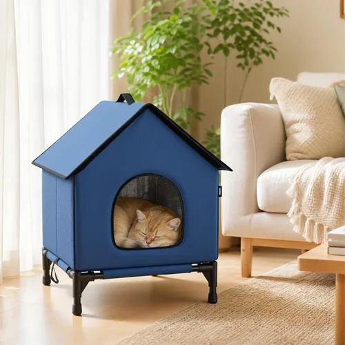 Vista 7 de Casa grande para gatos para exteriores e interiores, fácil de poner, refugio para gatos autocalentamiento para invierno, aislado y resistente a