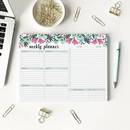 Vista 2 de Bloc de agenda semanal, 52 hojas tamaño carta desprendibles, 8.5” x 11” agenda semanal sin fecha, planificador de escritorio, bloc de notas