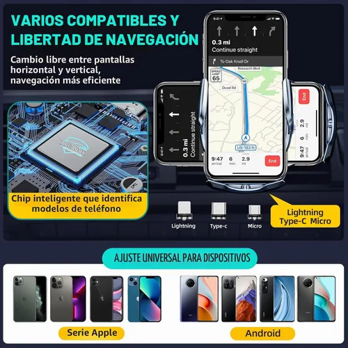 Vista 4 de Cargador inalámbrico para automóvil, carga rápida de 15 W, sujeción automática de carga rápida, soporte de teléfono con detección, apto para iPhone