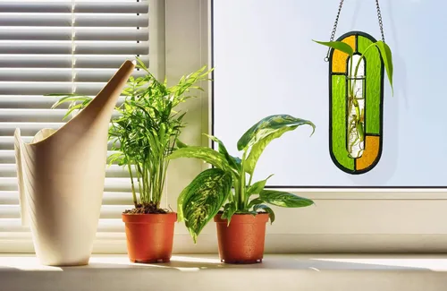 Vista 4 de LITMIND Estación de Propagación de Plantas de Vidrio Emplomado, Maceta Terrario Hidropónico Colgante con 2 Tubos de Vidrio - Perfecto