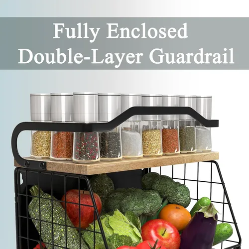 Vista 3 de Mefirt Estante Magnético para Refrigerador con Tapa de Madera, Cesta de Frutas Resistente, Contenedores de Almacenamiento de Frutas, Papas