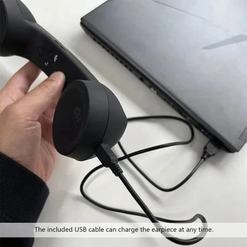 Vista 5 de Auricular de teléfono retro con Bluetooth inalámbrico y USB, a prueba de radiación para teléfonos celulares, cómodo para llamadas (Negro)
