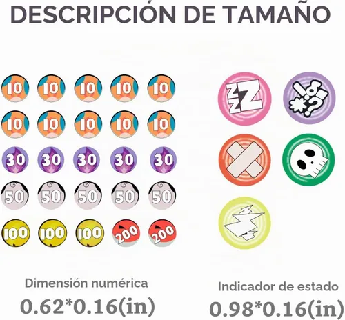 Vista 3 de Contadores de daño y estado para juego de cartas coleccionables Juego de 31fichas de efecto acrílico Combatible (31)