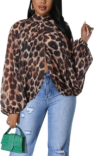 Vista 10 de Tops Sexys para Mujer Fiesta Club Noche con Mangas de Murciélago de Gasa Transparente con Lazo Trasero en la Parte Frontal Camisas de Mujer Casuales