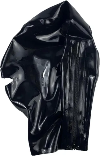 Vista 3 de Máscaras faciales completas de látex para adultos, pasamontañas brillantes, cubierta para la cabeza, 3 agujeros, accesorio completo con capucha