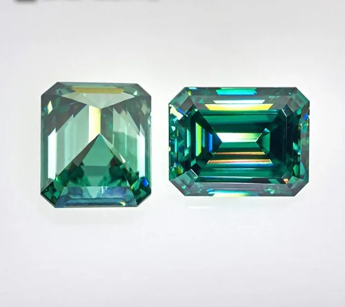 Vista 2 de Love Band Moissanita suelta de 4 quilates, color verde, diamante de moissanita, claridad VVS1, piedra preciosa brillante de corte esmeralda