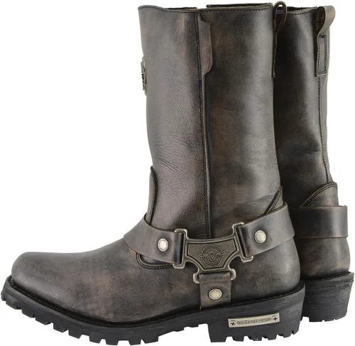 Vista 6 de Milwaukee Leather MBL9361 - Botas de piel para mujer, con arnés clásico, puntera cuadrada, color marrón envejecido, de 11 pulgadas