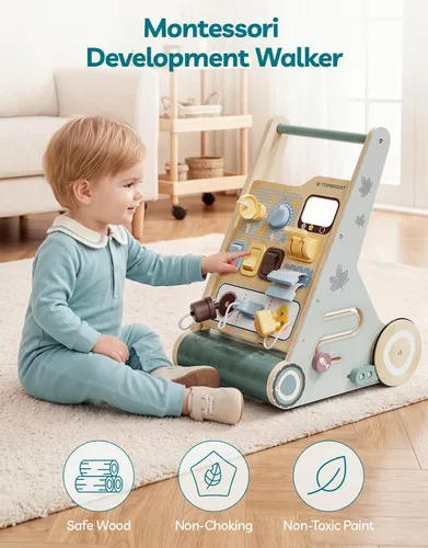 Vista 4 de TOPBRIGHT - Andador de madera para bebés con centro de actividades para Verde