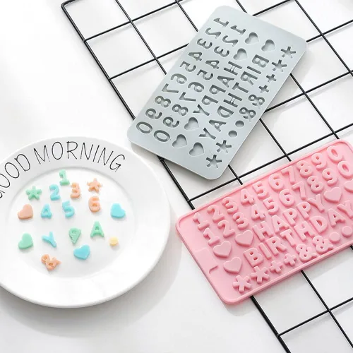 Vista 3 de Juego de 2 moldes de silicona con números de letras pequeñas, chocolate con caramelo, antiadherente, decoración de pastel de feliz cumpleaños, molde