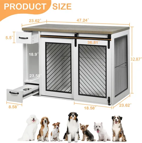 Vista 3 de Jaula Grande para Perros, Jaulas para Perros Medianos, Caseta para Perros de 47.2" para Interiores con Cajones, Comederos y Almacenamiento, 2