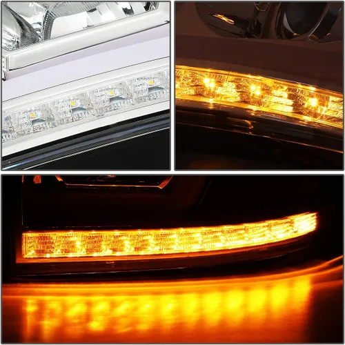 Vista 4 de DNA MOTORING HL-HPL-RM06-G-CH-AM LED U-Bar DRL Faros de señal de giro perseguidores compatibles con Dodge Ram 1500 06-08/Dodge Ram 2500 3500 06-09