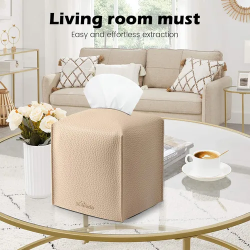 Vista 3 de Funda cuadrada para caja de pañuelos de piel sintética moderna para decoración creativa, paquete de 2, ideal para baños, oficina, coche, mesita