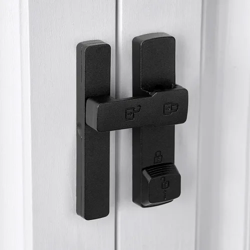 Vista 4 de INIRET Cerradura de puerta de granero negro mate de 180 grados, herrajes para puerta abatible, cerradura de puerta de aleación de zinc, protege