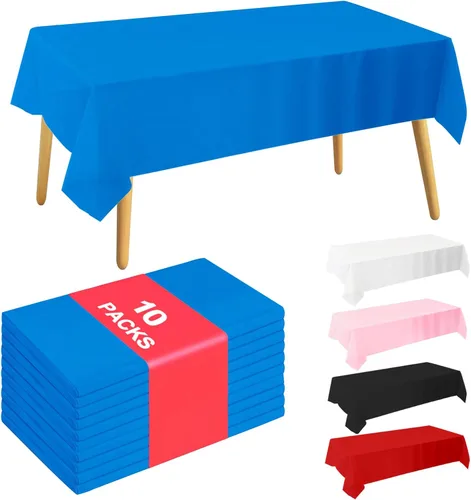 Vista 10 de Mantel Desechable 10-Pack 54x108 Pulgadas, Manteles Decorativos Impermeables de Plástico Rectangular para Mesa, para Fiestas de Vacaciones, Bodas