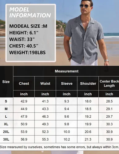 Vista 6 de COOFANDY Men Linen Shirts Beach Cuban Collar Shirts Summer Wedding Shirts Vacation Holiday