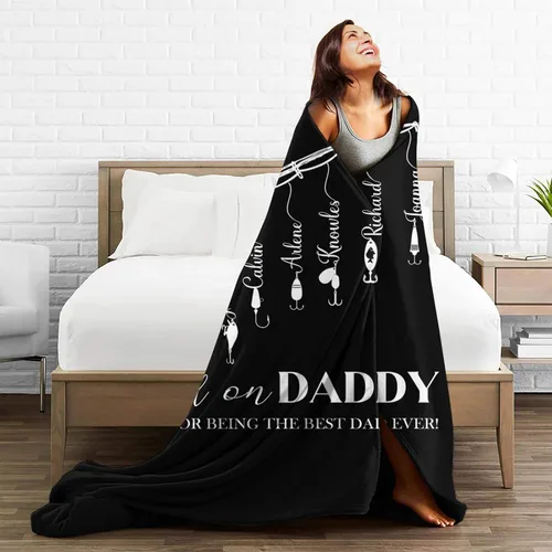 Vista 7 de Manta personalizada para papá con nombres de niños de 1 a 10 años, manta con texto en inglés "Thank You for Being The Best Dad Ever", para el Día