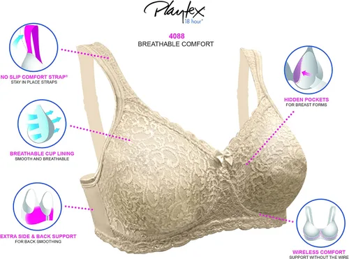 Vista 3 de Playtex Sujetador de cobertura completa Airform Comfort de encaje sin varillas, para mujer, 18 horas US4088