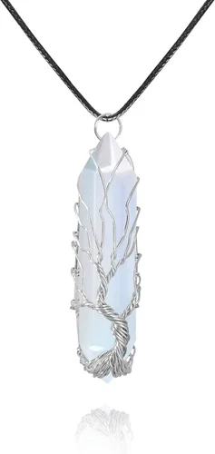 Vista 21 de VIBILIA - Collar con dije sanador para mujeres y hombres, piedra natural hexagonal en punta envuelta con alambre en forma del árbol de la vida