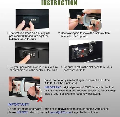 Vista 8 de Jssmst - Caja grande de seguridad para dinero con bandeja; caja de dinero de metal con cerradura de combinación y cable de seguridad, color negro