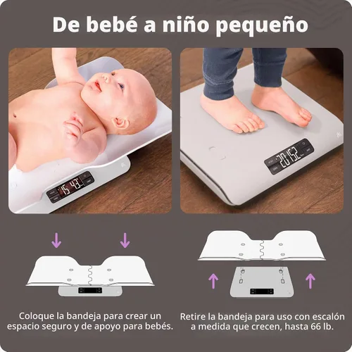 Vista 7 de Greater Goods Báscula digital para bebés y niños pequeños, no conectada Digital Newborn Scale with Removable Tray, 2-in-1 Design, Hold for Wiggly