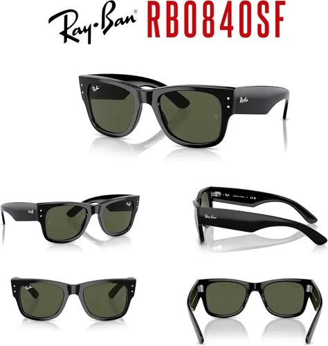 Vista 7 de Ray-Ban Mega Wayfarer RB0840SF - Lentes de sol cuadrados de puente bajo para hombres y mujeres + paquete con kit DIW
