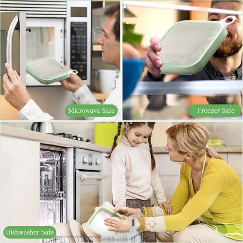 Vista 5 de Anjing Recipiente de silicona para loncheras, 2 recipientes de almacenamiento de alimentos con tapas, bolsa reutilizable para preparación
