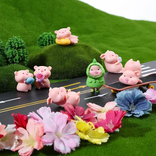 Vista 6 de Leitee 19 Pcs Tiny Pig Figurines Set Pig Cake Topper Decor,Classic