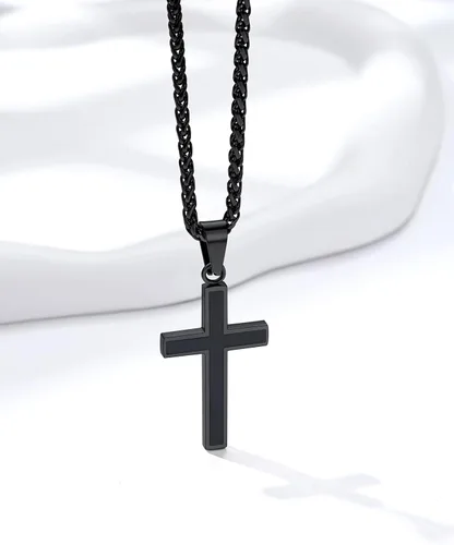 Vista 9 de Bestyle Collar de cruz simple para hombre, cadena de acero inoxidablenegrooro para hombres con colgante de cruz, regalos de bautismo religioso