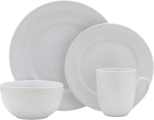 Vista 2 de Everyday White by Fitz and Floyd, juego de vajilla de 16 piezas con cuentas, servicio para 4