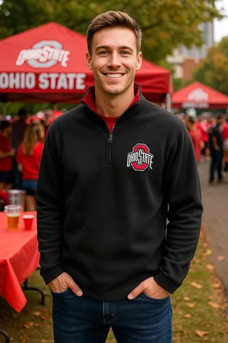 Vista 2 de JH DESIGN Sudadera con Cremallera de un Cuarto de Forro Polar de Manga Larga para Hombre Ohio State Buckeyes Negro