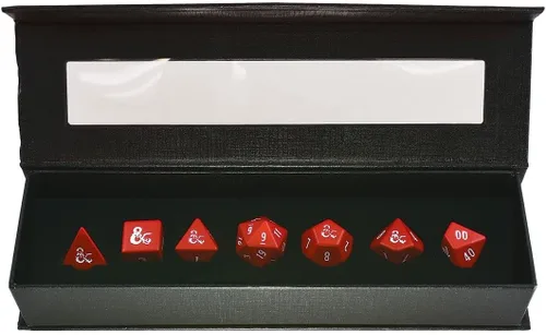 Vista 5 de Juego de dados RPG de metal pesado rojo y blanco para Calabozos y Dragones